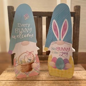 Easter Bunny Gnome Wood Decor Set of 2, No Bunny Like You & Every Bunny Welcome